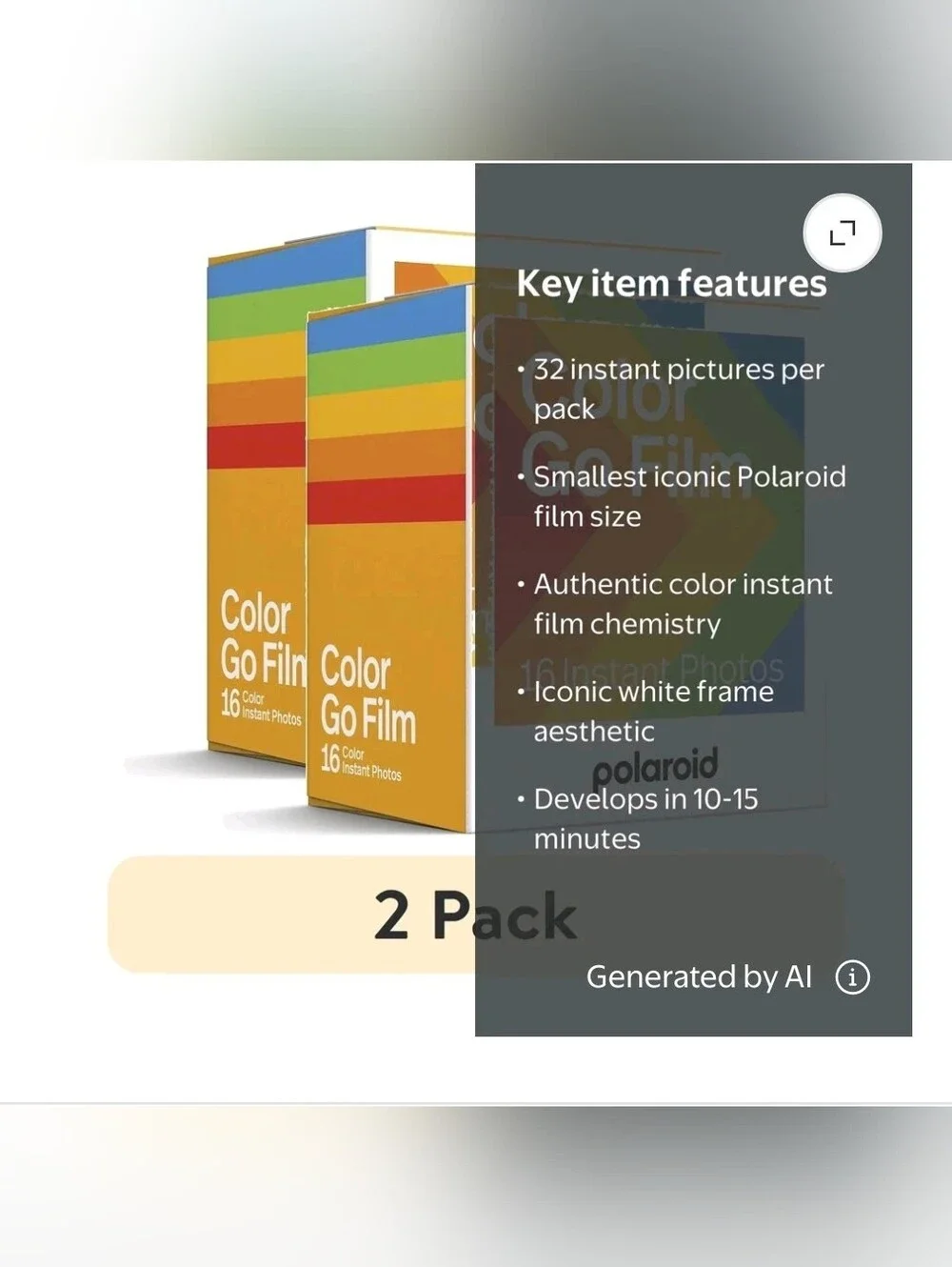 (2 pack) Polaroid Go Color Film - Double Pack (16 Photos)